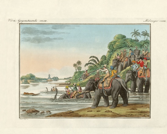 Tiger hunting on an Indian river a German School, (19th century)