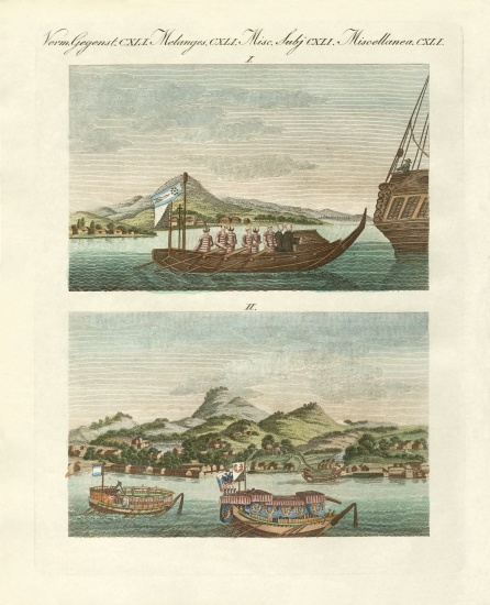 Views of the coast of Japan next to Japanese vehicles a German School, (19th century)