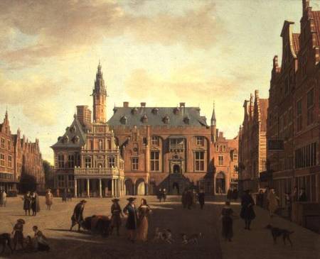 The Market Place with the Raadhuis, Haarlem a Gerrit Adriaensz Berckheyde