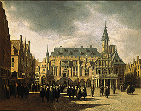 The market place and the city hall of Haarlem. a Gerrit Adriaensz Berckheyde