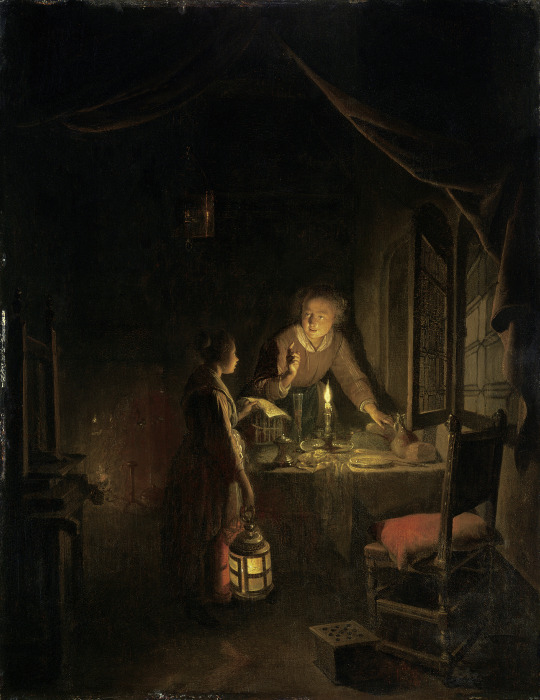 Woman Tidying the Supper Table a Gerrit Dou