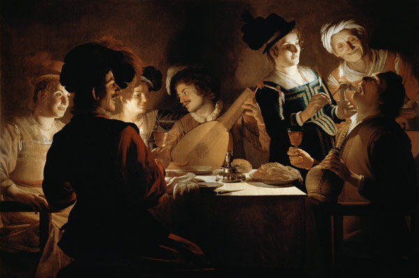 A Feast with a Lute PLayer a Gerrit van Honthorst