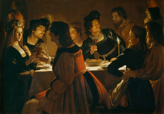 Feast Scene with a Young Married Couple a Gerrit van Honthorst