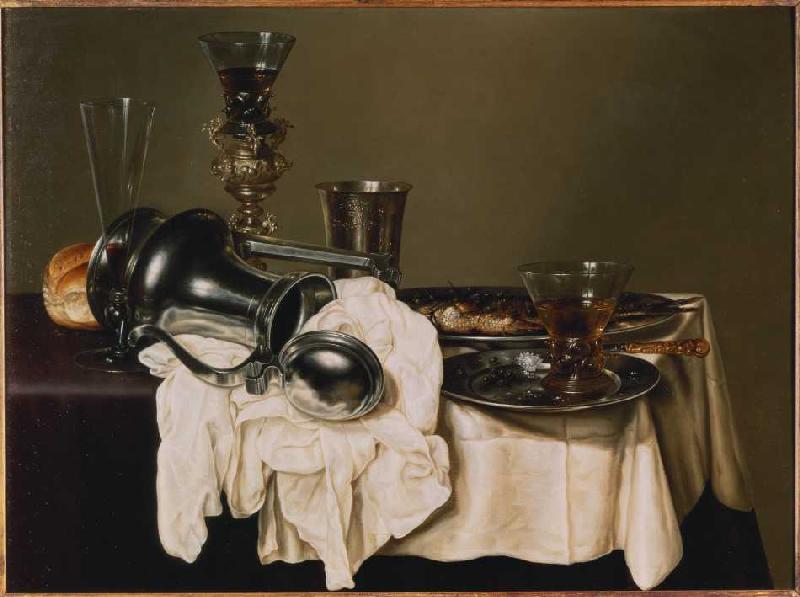 Stillleben mit  Römern, einem Silberkelch, Zinntellern und einem Weinglas a Gerrit Willemsz. Heda