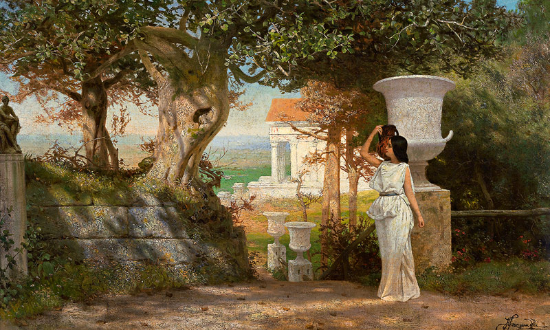 Water Carrier in an Antique Landscape with Olive Trees a G.I. Semiradski