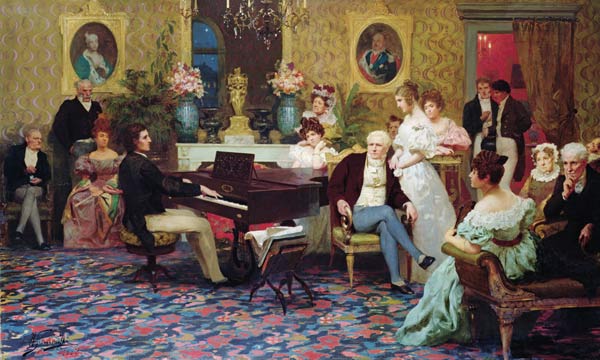Chopin Playing the Piano in Prince Radziwill's Salon a G.I. Semiradski