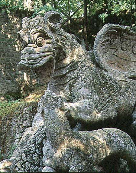 Dragon attacking lion, detail, sculpture from the Parco dei Mostri (Monster Park) gardens laid out b a Giacomo Barozzi  da Vignola