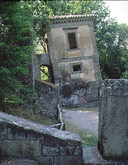 The Leaning House, from the Parco dei Mostri (Monster Park) gardens laid out between 1550-63 by the a Giacomo Barozzi  da Vignola