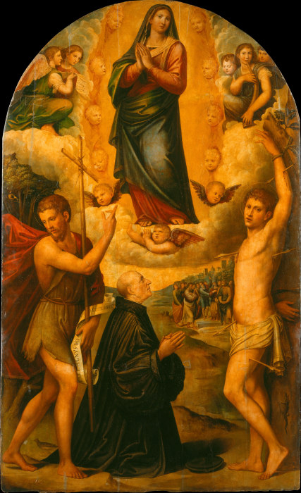 The Assumption of the Virgin with Saint John the Baptist, aint Sebastian and a Donor a Giacomo Francia