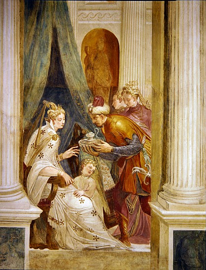 Right hand wall depicting Sophonisba with her child receiving the next pot of poison a Giambattista Zelotti