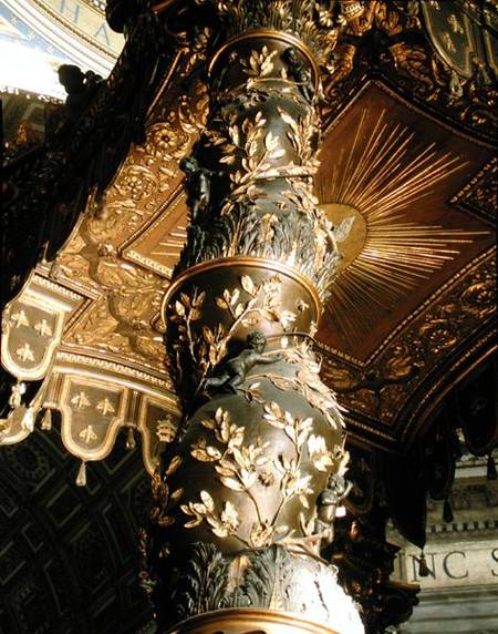 Barley sugar column from the Baldacchino with laurel leaves and putti chasing bees a Gianlorenzo Bernini