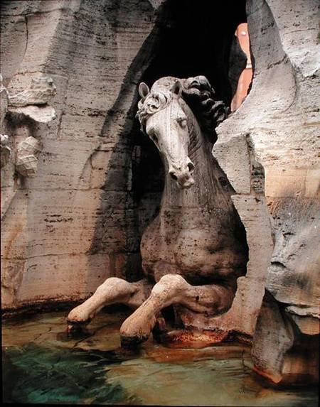 The Fountain of the Four Rivers, detail of a horse, 1648-51 (granite, marble & travertine) a Gianlorenzo Bernini