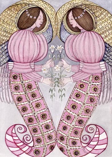 Two angels holding tiger lilies, 1995 (w/c)  a  Gillian  Lawson