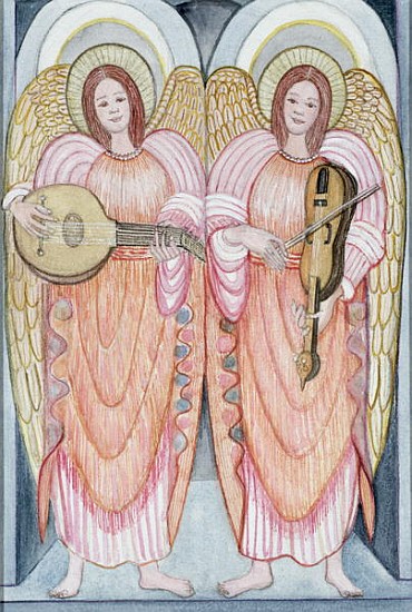 Two angels playing instruments, 1995 (w/c)  a  Gillian  Lawson