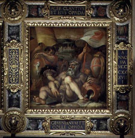Allegory of the towns of San Gimignano and Colle Val d'Elsa from the ceiling of the Salone dei Cinqu a Giorgio Vasari