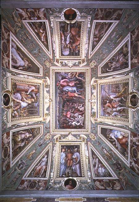 The ceiling of the Sala di Cosimo Il Vecchio showing Cosimo de' Medici (1389-1464) returning from ex a Giorgio Vasari