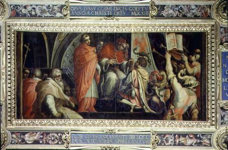 Clement IV (1265-68) delivering arms to the leaders of the Guelph party from the ceiling of the Salo a Giorgio Vasari