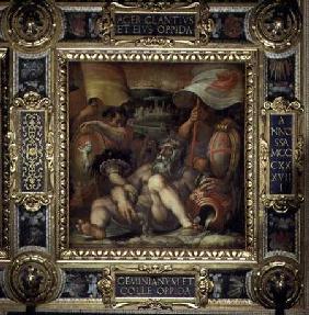 Allegory of the towns of San Gimignano and Colle Val d'Elsa from the ceiling of the Salone dei Cinqu
