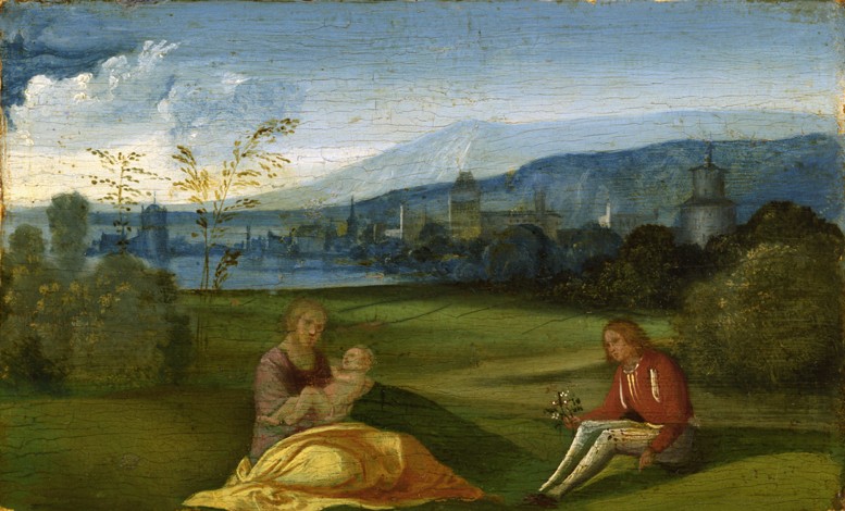 Idyllic pastoral landscape a Giorgione