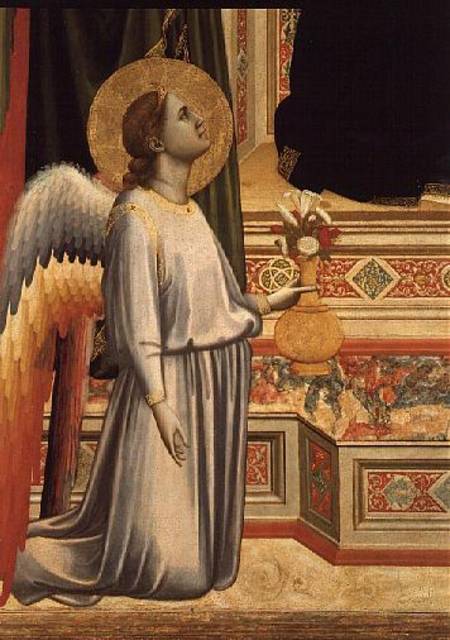 The Madonna di Ognissanti (Detail of Kneeling Angel with Vase of Flowers) a Giotto di Bondone