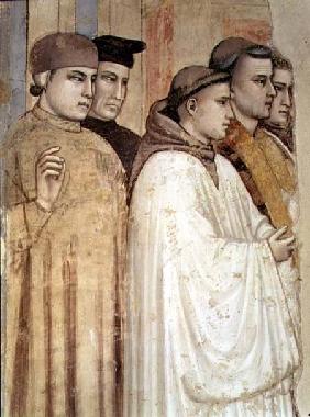 The Death of St. Francis, detail of the standing mourners on the left hand side, from the Bardi chap