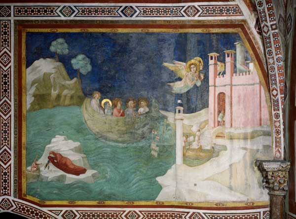 Die Landung der Heiligen Maximin, Lazarus, Cedonius und Maria Magdalena in Marseille a Giotto ( Scuola )