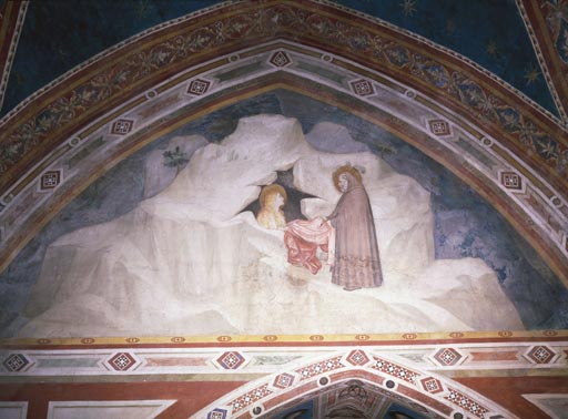 Zosimas reicht der hl. Maria Magdalena in der Wueste einen Mantel, um ihre Bloesse zu bedecken a Giotto ( Scuola )