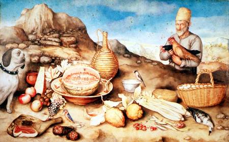 Still Life with Peasant and Hens a Giovanna Garzoni