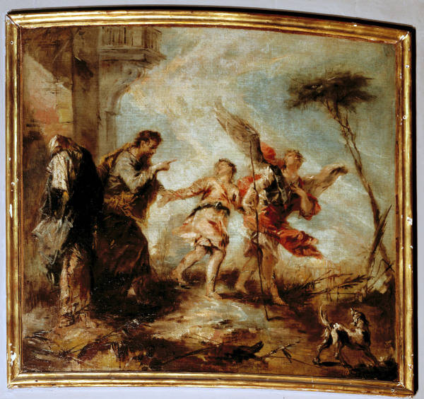 Guardi, Giovanni Antonio 1698-1760. ''The departure of the young Tobias'', c.1750/53. Oil on canvas, a Giovanni Antonio Guardi