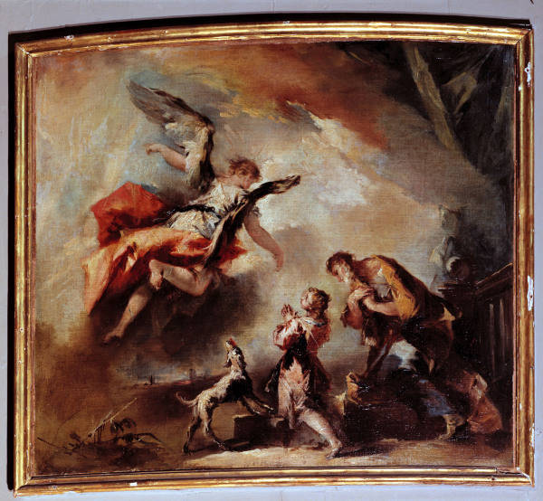 Guardi, Giovanni Antonio 1698-1760. ''The angel leaves Tobias'', c.1750/53. Painting. From a series a Giovanni Antonio Guardi