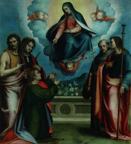 The Virgin of the Sacred Girdle with SS. Thomas, John the Baptist, Louis, John Gualberto and Joseph a Giovanni Antonio Sogliani