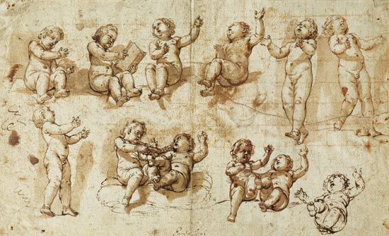Studies of Putti (pen, ink, wash and chalk) - Detail a Giovanni Baglione