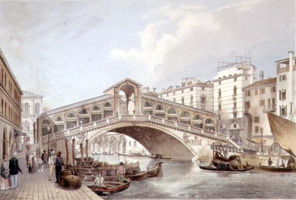 The Ponte di Rialto, Venice, engraved by Lefevre (litho) a Giovanni Battista Cecchini