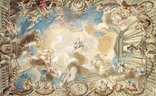 Design for a Ceiling Depicting Minerva Presiding Over the Arts (pen & ink and w/c on paper) a Giovanni Battista Cipriani