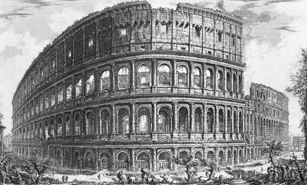 View of the Flavian Amphitheatre, known as the Colosseum from ''Vedute'', first published by  in 175 a Giovanni Battista Piranesi