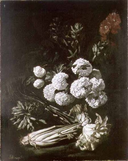 Still Life of Flowers and Vegetables a Giovanni-Battista Ruoppolo or Ruopolo