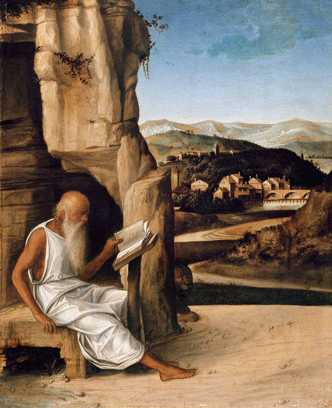 St. Jerome Reading in a Landscape a Giovanni Bellini