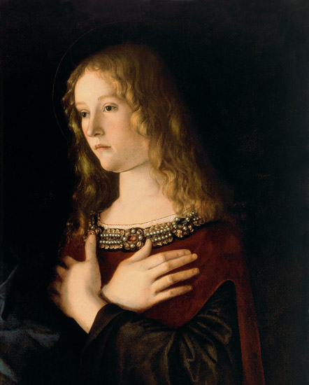 Mary Magdalene, detail from the Virgin and Child with St. Catherine and Mary Magdalene a Giovanni Bellini