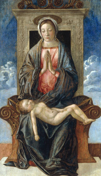 Bellini, Giovanni c.1430 - 1516. ''Enthroned Madonna, worshipping the sleeoing Child'', c.1470/73. O a Giovanni Bellini