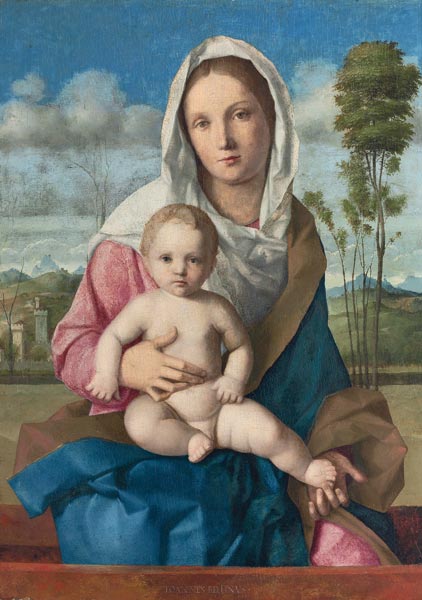 Madonna mit Kind in einer Landschaft. a Giovanni Bellini