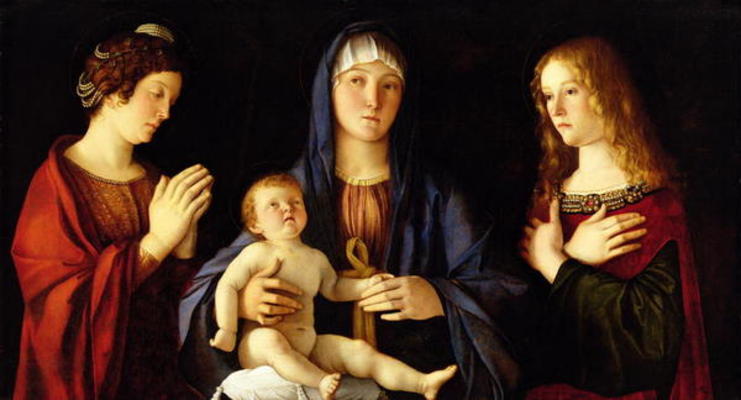 Virgin and Child with St. Catherine and Mary Magdalene, c.1500 (oil on panel) a Giovanni Bellini
