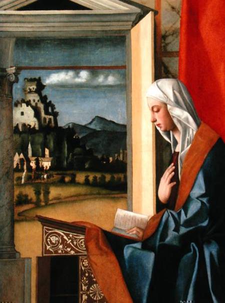 Virgin Mary, from The Annunciation diptych  (detail) (post-1998 restoration) a Giovanni Bellini