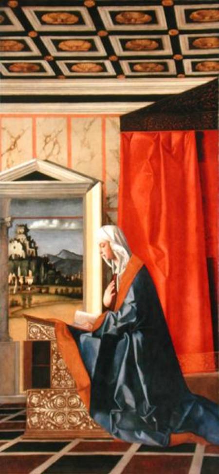 Virgin Mary, from The Annunciation diptych  (post-1998 restoration) a Giovanni Bellini