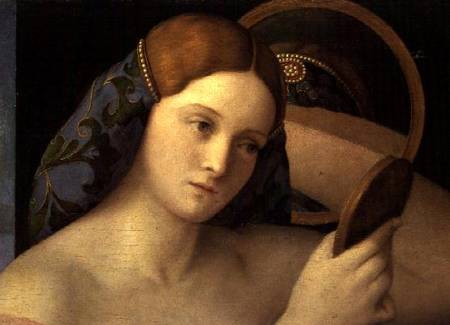 Young Woman at her Toilet, detail of the face a Giovanni Bellini