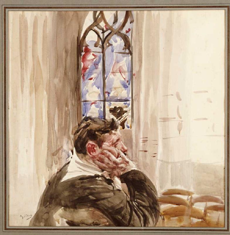 Bildnis eines Mann in der Kirche a Giovanni Boldini