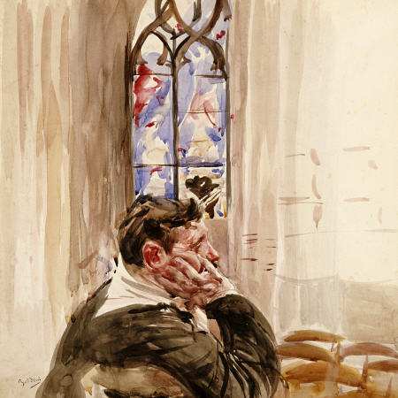 Portrait Of A Man In Church a Giovanni Boldini
