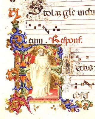 Ms 561 f.1r Historiated initial 'R' depicting St. Eligius, from a gradual from the Monastery of San a Giovanni Cimabue