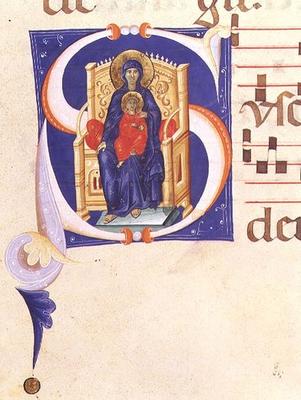 Ms 562 f.16r Historiated initial 'S' depicting the Madonna and Child enthroned, from a gradual from a Giovanni Cimabue