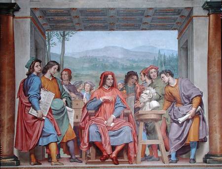 Lorenzo de' Medici (1449-92) surrounded by artists, admiring Michelangelo's 'Faun' a Giovanni (da San Giovanni) Mannozzi