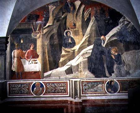 St. Benedict Receiving Bread and a Cloak from the Hermit Romano detail from the fresco cycle of the a Giovanni  di Consalvo